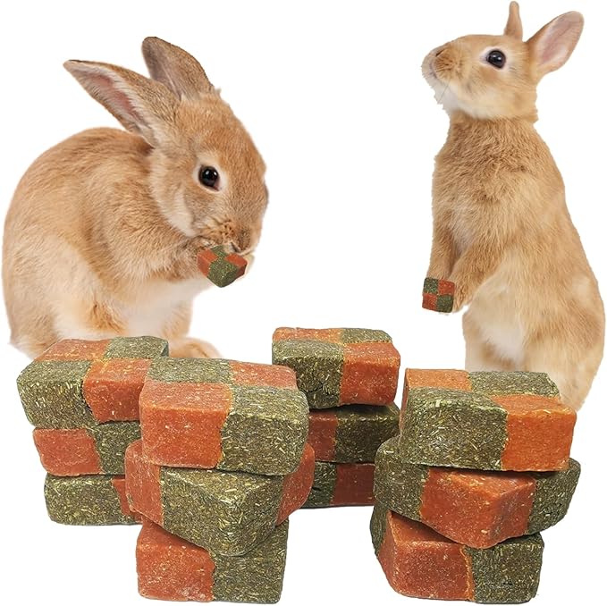 Fhiny 12 PCS Rabbit Carrots Chew Toys, Natural Timothy Hay Biscuit Cubes Rabbit Carrot Molar Treats Small Pet Snacks for Bunny Hamster Chinchilla Guinea Pig or Other Small Animals Fhiny
