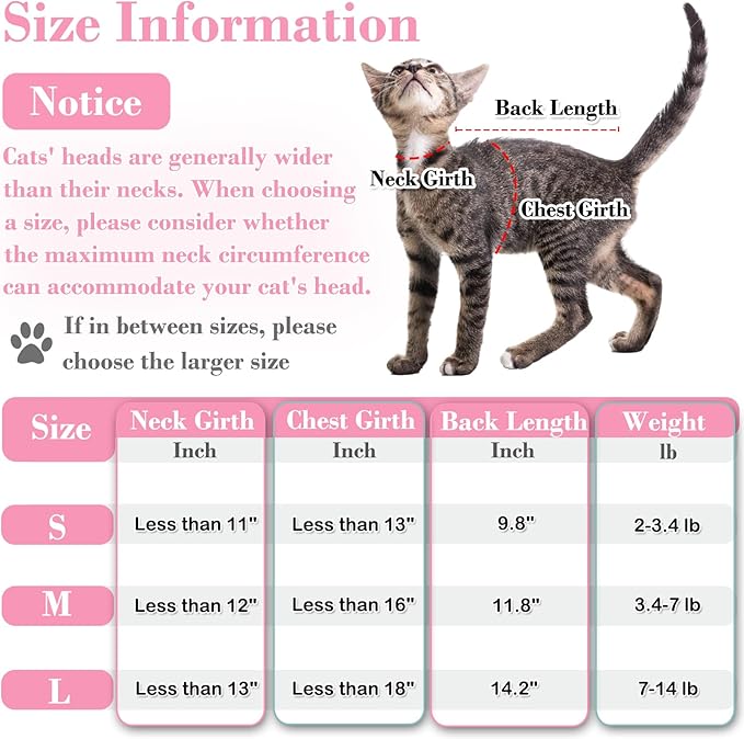 Cat Recovery Suit for Abdominal Wounds or Skin Diseases, Breathable Cat Surgery Recovery Suit E-Collar Alternative for Cats, After Surgery Wear Surgical Suit for Cats Anti Licking Wounds - PAWPICO