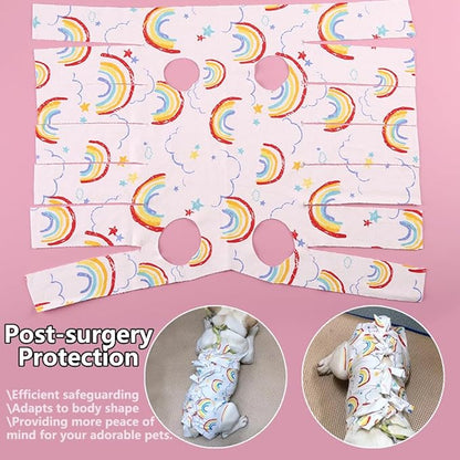 Breathable Cat Recovery Suit, Post-Surgery Onesie for Cats, E-Collar Alternative, Anti-Licking, Ideal for Abdominal Wounds, Skin Diseases & Neutering (Rainbow, L) LogFaadCoi