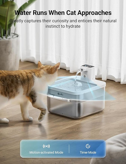 DownyPaws Battery Operated Cat Water Fountain, 84oz/2.5L Fursink Wireless Pet Water Fountain for Cats Inside, Automatic Dog Water Dispenser with Motion Sensor, Ultra Quiet Pump, BPA-Free, White - PAWPICO