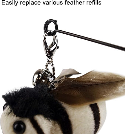 Interactive Bird and Insect Simulation Cat Toy Set with 4 Feather Refills, 29'' Flexible Steel Wire, Sturdy Wood Handle & Bell,Cat Wand Toys for Indoor Cat and Kitten. - PAWPICO
