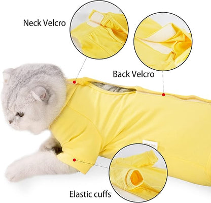 Cat Surgical Recovery Suit Professional for Male Female Dog Abdominal Wounds Cone E-Collar Alternative, Anti-Licking Or Skin Diseases Pet Surgical Recovery Pajama Suit, Soft Fabric Onesies for Cats Lianzimau