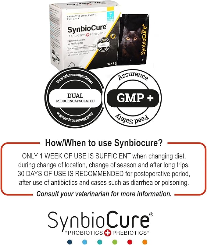 I Probiotics & Prebiotics for Cats I Powder Cat Supplement I Digestive Health Support I 200 Billion Bacteria Per Sachet I 30 Sachets*2 g PawsomeCure