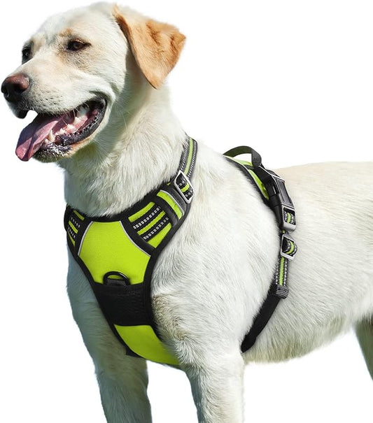 Eagloo Dog Harness for Large Dogs, No Pull Service Vest with Reflective Strips and Control Handle, Adjustable and Comfortable for Easy Walking, No Choke Pet Harness with 2 Metal Rings, Green, L GoExplorewithEagloo