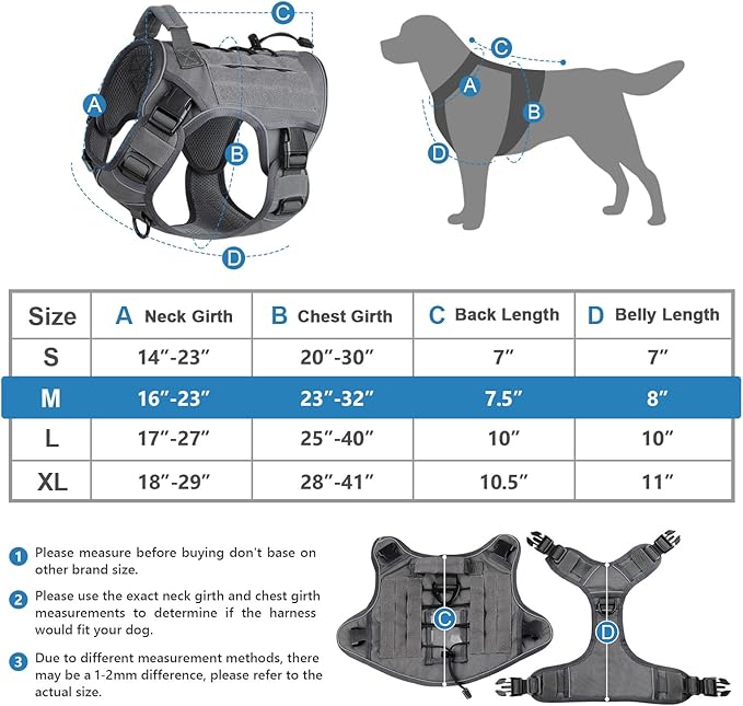 WINGOIN Grey Harness with Handle, Metal Buckles Tactical Dog Harness Vest for Large Medium Dogs No Pull Adjustable Reflective K9 Military Dog Vest Harnesses for Walking, Hiking, Training(M) WINGOIN