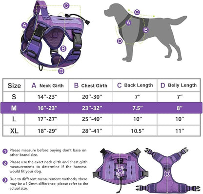WINGOIN Purple Harness with Handle Tactical Dog Harness Vest for Large Medium Dogs No Pull Adjustable Reflective K9 Military Dog Vest Harnesses for Walking, Hiking, Training(M) WINGOIN