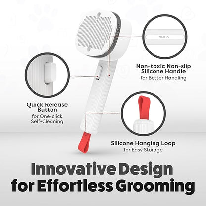 BARFI Pet Brush - Self-Cleaning Pet, Cat, Dog Shedding Brush - Multi-Functional Grooming Tool with Negative Ion Technology, Vibrating Massager, Wood's Lamp (White) - Free Pet Bowl - PAWPICO