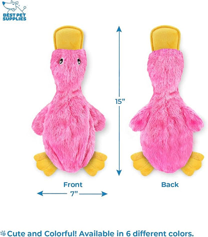 Best Pet Supplies Crinkle Dog Toy for Small, Medium, and Large Breeds, Cute No Stuffing Duck with Soft Squeaker, Fun for Indoor Puppies and Senior Pups, Plush No Mess Chew and Play - Light Pink - PAWPICO