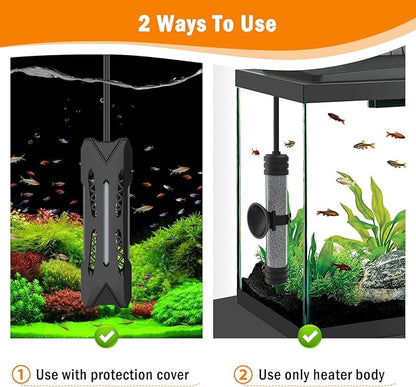 AQQA Small Aquarium Heater,Submersible Fish Tank Heater Adjustable Temperature,Mini Short Dual-use Fish Heater with LED Digital Display Thermostat,Saltwater Freshwater 100W AQQA
