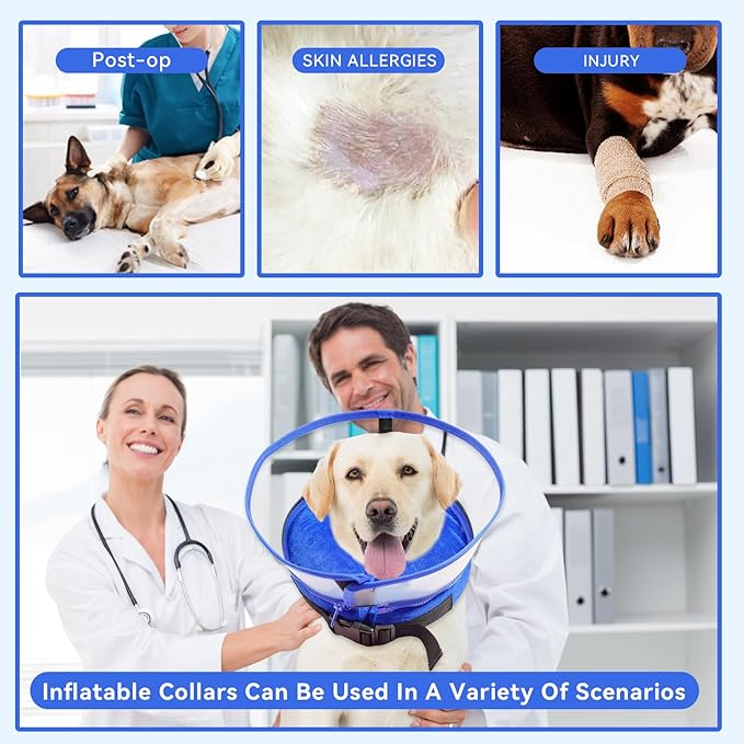 Dog Cone Collar, Inflatable Dog Cone After Surgery for Small Medium Large Dogs, Soft Dog Cone of Alternative with Enhanced Anti-Licking Guard Shield for Pets (Blue, S (Neck: 5"-8")) RoyalClaws