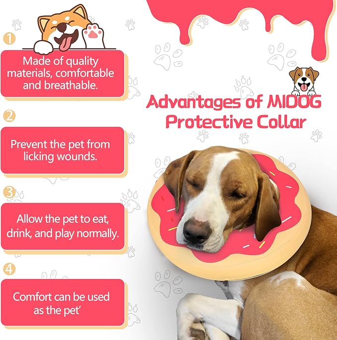 MIDOG Dog Cone, Soft Cone for Dogs After Surgery, Pet Inflatable Collar Protective Recovery Donut Collar to Prevent Pets from Touching Stitches, Wounds, and Rashes - DeepRed,S MIDOG