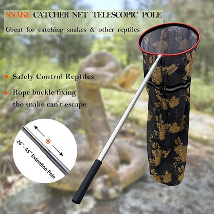 Snake Catcher Net, Rattlesnake Grabber Handling Tool Large Reptile Closure Net, Snake Traps Telescopic Pole Stick, Rattle Snake Moving and Catching Picker with a Handle Extendable from 26'' to 45‘’ SYFRLLC