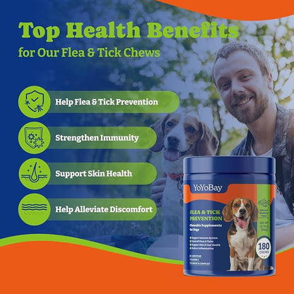 Flea and Tick Prevention for Dogs Chewable - 180 Soft Chews, Salmon & Blueberry Flavor - Dog Flea and Tick Treatment Chewable, Natural Defense- Dog Immune Support Supplement YoYoBay