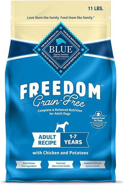 Blue Buffalo Freedom Grain-Free Dry Dog Food, Complete & Balanced Nutrition for Adult Dogs, Made in the USA With Natural Ingredients, Chicken & Potatoes, 11-lb Bag - PAWPICO