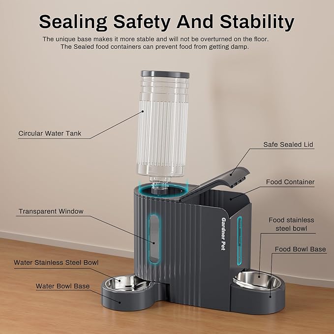 Gardner Pet Automatic Gravity Cat Food Feeder and Water Dispenser Stainless Steel Two-in-One Set Large Capacity Dispenser for Medium, Large Dogs, Puppies, Kittens, Rabbits-(1.6 Gallons x 2) - PAWPICO