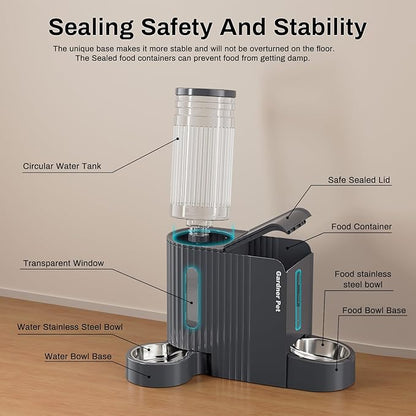 Gardner Pet Automatic Gravity Cat Food Feeder and Water Dispenser Stainless Steel Two-in-One Set Large Capacity Dispenser for Medium, Large Dogs, Puppies, Kittens, Rabbits-(1.6 Gallons x 2) - PAWPICO