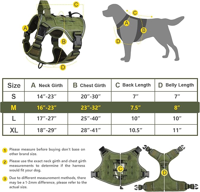 WINGOIN Green Harness with Handle Tactical Dog Harness Vest for Large Medium Dogs No Pull Adjustable Reflective K9 Military Dog Vest Harnesses for Walking, Hiking, Training(M) WINGOIN