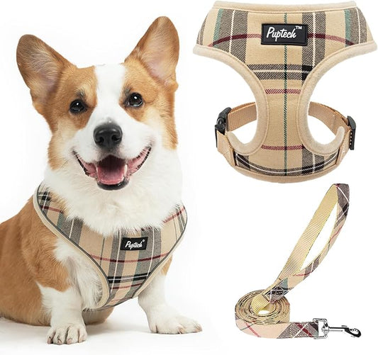 PUPTECK Soft Mesh Dog Harness and Leash Set Pet Puppy Cat Comfort Padded Vest No Pull Harnesses, Beige, XL PUPTECK