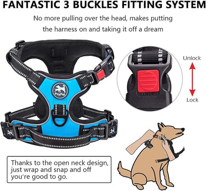 PoyPet No Pull Dog Harness, No Choke Front Lead Dog Reflective Harness, Adjustable Soft Padded Pet Vest with Easy Control Handle for Small to Large Dogs(Blue,S) PoyPet