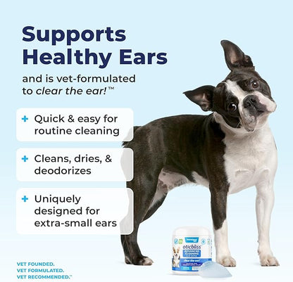 VETNIQUE Oticbliss Advanced Cleaning Ear Wipes for Dogs & Cats for Odor Control, Dirt and Wax Removal with Soothing Aloe Vera, Drying Agent and Vitamin E, Clear the Ear 100ct Wipes VetniqueLabs