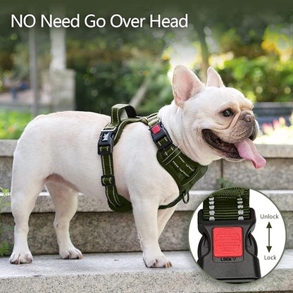 PoyPet No Pull Dog Harness, No Choke Reflective Dog Vest, Adjustable Pet Harnesses with Easy Control Padded Handle for Small Medium Large Dogs(Military Green,XS) PoyPet