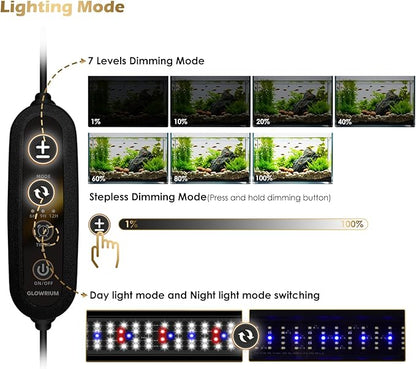 GLOWRIUM Aquarium Light, LED Full Spectrum Freshwater Fish Tank, Daylight/Moonlight Mode and infinitely dimmable, Fish Tank Light with auto-on/Off Timer (18-23 in) GLOWRIUM