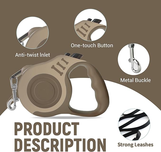 Retractable Dog Leash Automatic Telescopic Tractor Dog Tape, Pet Tape 10/16 FT Durable and Convenient, with Folding Bowl, Dispenser, Rubbish Bags, Suitable for Small and Medium Dogs - PAWPICO