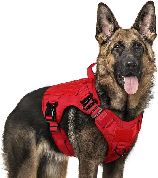 rabbitgoo Tactical Dog Harness for Large Dogs, Heavy Duty Dog Harness with Handle, No-Pull Service Dog Vest Large Breed, Adjustable Military Dog Vest Harness for Training Hunting Walking, Red, XL rabbitgoo
