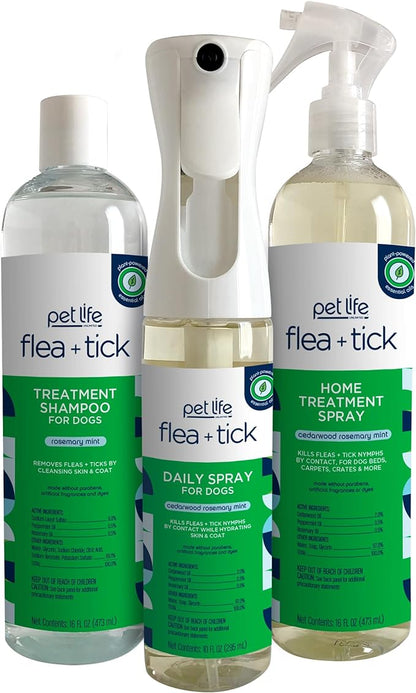 Pet Life Unlimited Natural Flea and Tick 3-Step Kit - Flea and Tick Spray for Dogs, Flea Spray for Home, and Flea and Tick Shampoo for Dogs - Plant-Based Flea and Tick Kit - Made in USA - 3-Step Kit PetLifeUnlimited