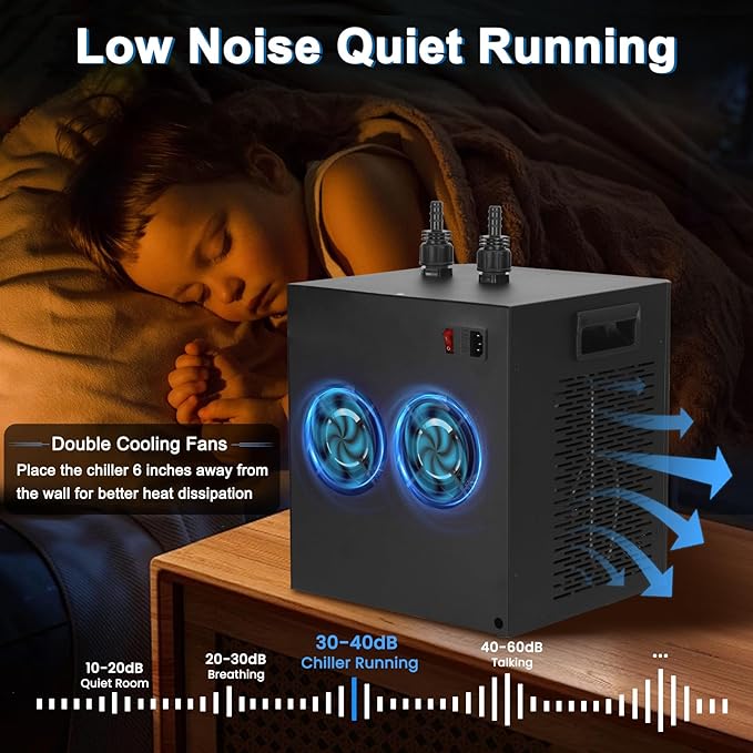 Aquarium Chiller 79Gal, 1/3HP Water Chiller, Fish Tank Chiller, Hydroponic Water Chiller for Axolotl, Aquarium Cooler with LED Display, Pipe, Water Pump, Remote Control(<300L) PAWPICO