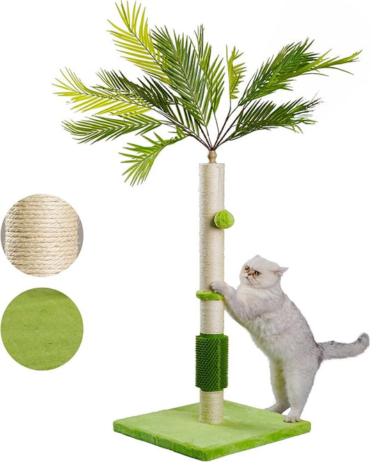 MeowHomm Cat Scratching Post, Cat Palm Tree for Indoor Cats with Natural Sisal Scratch Pole Hanging Sisal Ropes and Balls, Cute 40" Tall Cat Scratcher for Large Cat and Kittens - PAWPICO