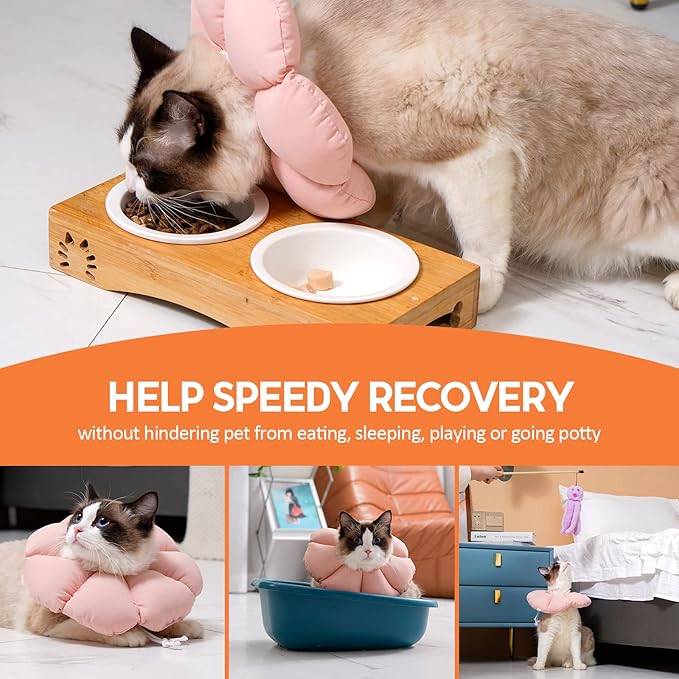 Avont Cat Cone Collar Soft, Adjustable Recovery E Collar Alternative for Cats Kittens Puppies, Elizabethan Neck Cone of Shame to Prevent Licking Biting After Surgery Protect Wounds -Pink(L) Avont