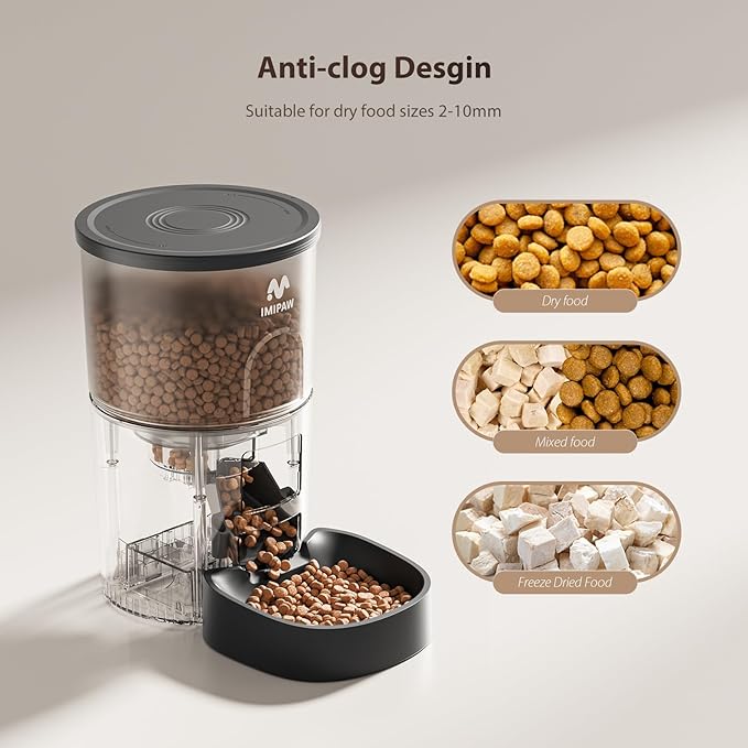 Automatic Cat Feeders, 3L Timed Cat Dry Food Dispenser, Dual Power Supply, Programmable Portion Size, 1-6 Meals Per Day, Auto Pet Feeder for Cats and Small Dogs - PAWPICO