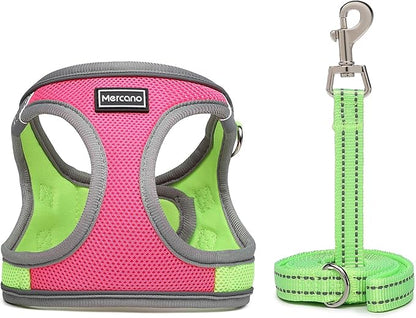 Mercano Soft Mesh Dog Harness and Leash Set, No-Chock Step-in Reflective Breathable Lightweight Easy Walk Escape Proof Vest Harnesses with Safety Buckle for Small Medium Dogs, Cats (S, Hot Pink) PAWPICO