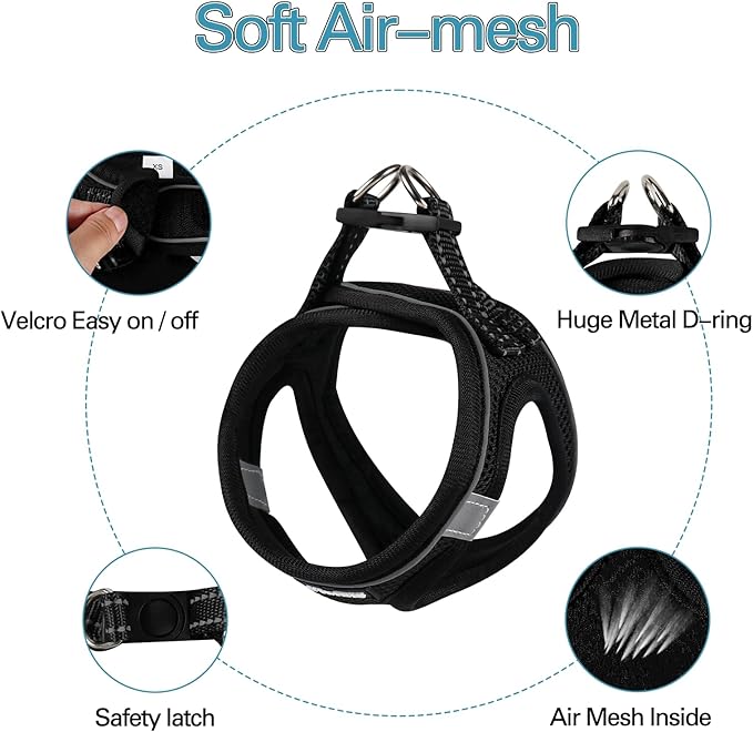 Dog Harness for Small Dogs, Small Dog Harness and Leash Set, Honeycomb Grid, Reflective Lightweight Harness & Anti-Twist Pet Lead,Dog Harness(Multi Color, Size: XS-S-M) (M, Black) PAWPICO