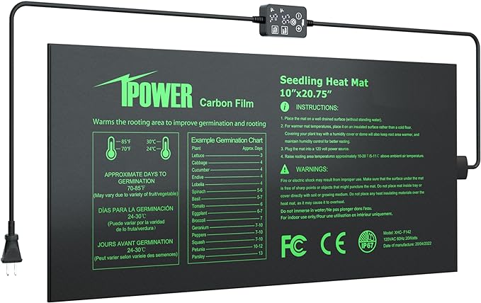 iPower Seedling Heat Mat for Plants with Dual Digital Temperature Controller, 10" x 20.75", Black iPower