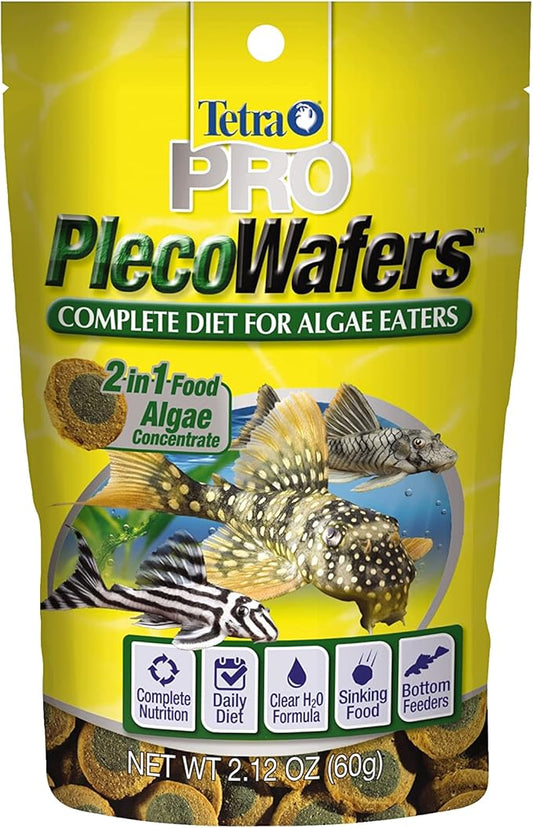 Tetra PRO PlecoWafers 2.12 Ounces, Nutritionally Balanced Vegetarian Fish Food, Concentrated Algae Center, Golds & Yellows, Model Number: 16447 Tetra