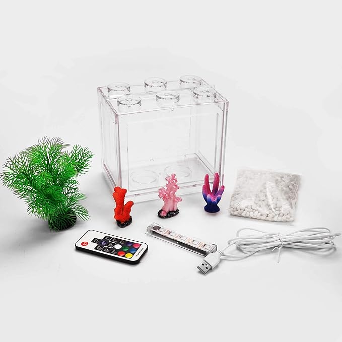 Small Betta Fish Tank, Aquarium Tank Kit with LED Lighting, 0.6 Gallon Stackable Beta Fish Tank Set, Fish Bowl Accessories for Turtle Reptile Shrimp Crab Insects as Decoration Oltraman