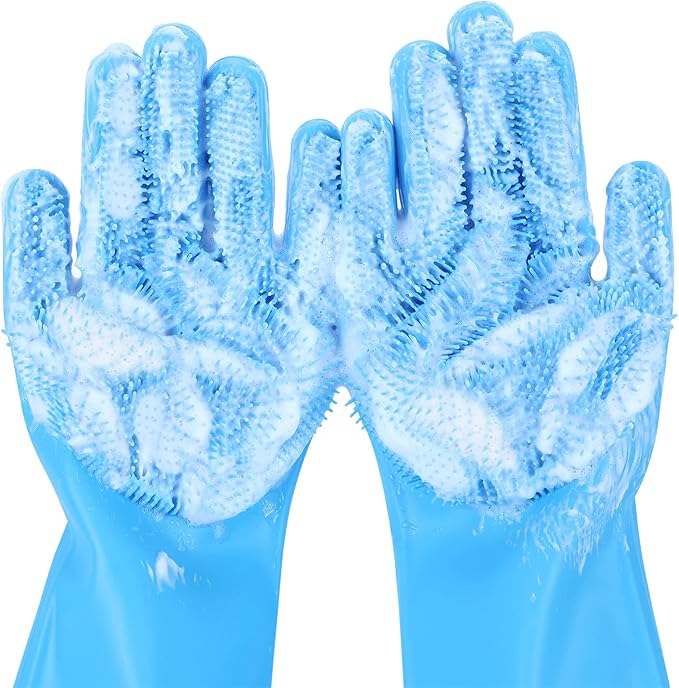 Pecute Pet Grooming Gloves 2 Pairs - Heat Resistant Silicone Gloves with High-Density Teeth and Enhanced Five Finger Design for Bathing and Massaging Pets - PAWPICO