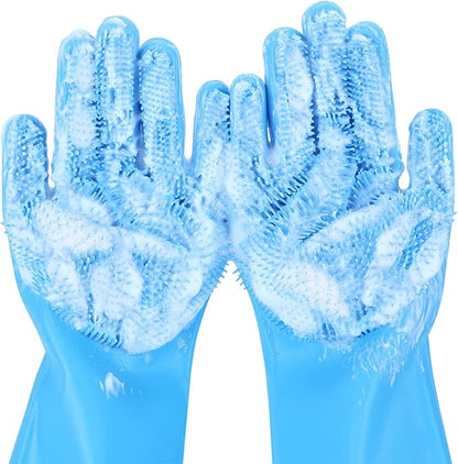 Pecute Pet Grooming Gloves 2 Pairs - Heat Resistant Silicone Gloves with High-Density Teeth and Enhanced Five Finger Design for Bathing and Massaging Pets - PAWPICO