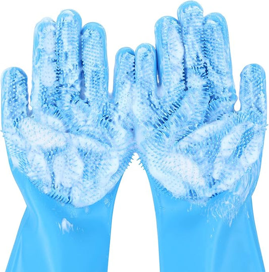 Pecute Pet Grooming Gloves 2 Pairs - Heat Resistant Silicone Gloves with High-Density Teeth and Enhanced Five Finger Design for Bathing and Massaging Pets - PAWPICO