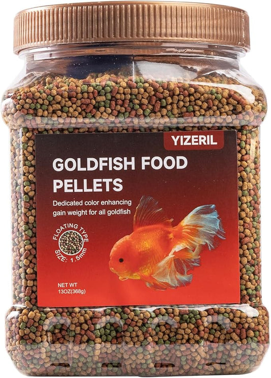 Goldfish Food Pellets Dedicated - Color Enhancing Gain Weight Promote Absorption Three Effect Syncretism Natural Ingredients Antarctic Krill Spirulin Clear Water Formula Gold Fish Food (13oz) yizeril
