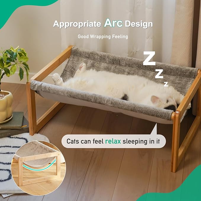 Elevated Cat Bed, Large Cat Hammock Bed, Bamboo Wood Cat Hammock for Outdoor, 25 X 16.5 Inch Elevated Pet Furniture Suitable for Kitty, Puppy, Rabbit, Bunny and Small Animal - PAWPICO