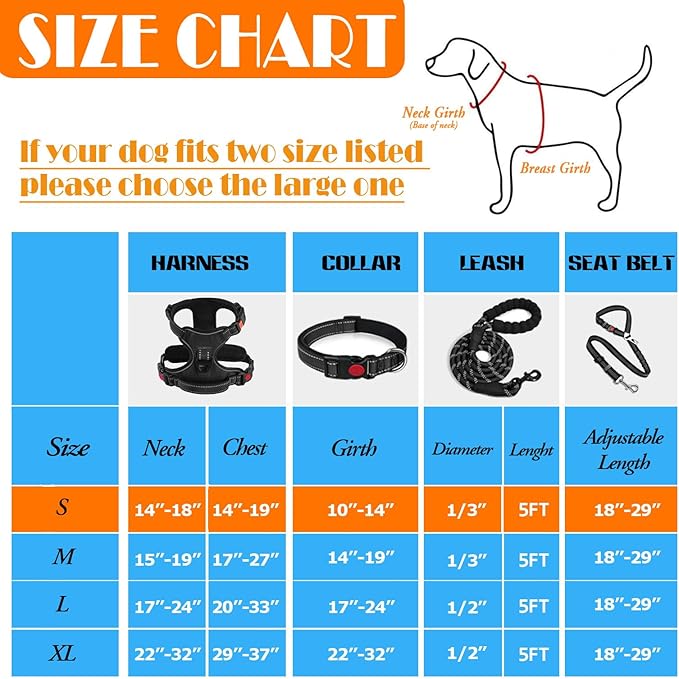 No Pull Dog Harness, Collar & Leash Set | Includes Dog Seat Belt, Collapsible Bowls & Poop Bag Dispenser. Ideal for Training, Walking, Hiking. Fits Small to Large Dogs(Black-S) Lovebegetslove