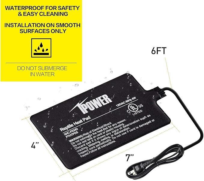 iPower Reptile Heat Pad Under Tank Terrarium Warmer Heating Mat for Turtle, Lizard, Frog, Snake, Reptile, and Other Small Animals, 4X7 Inch, 4W, 2 Pack iPower