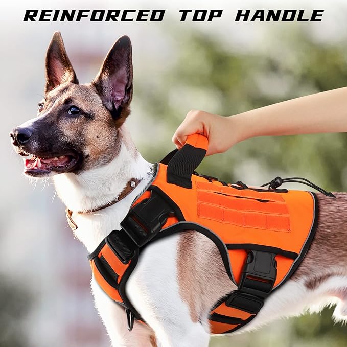 WINGOIN Orange Tactical Dog Harness Vest for Large Dogs No Pull Adjustable Reflective Military Pet Harness with Handle for Golden Retriever, Doberman Pinscher, Rottweiler, Great Dane Service Dog (XL) WINGOIN