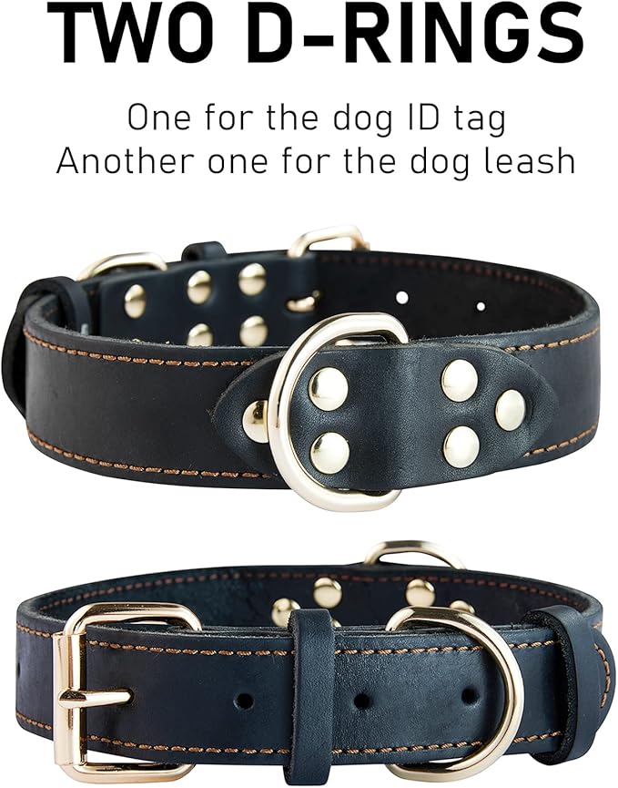 Genuine Leather Dog Collar, Heavy Duty Dog Collar, Wide Dog Collar for Small Dog, Medium Dog, Large Dog and Extra Large Dog (XL: 1.4" Wide for 18.6"-25.8" Neck, Single Stitch - Black) DAIHAQIKO