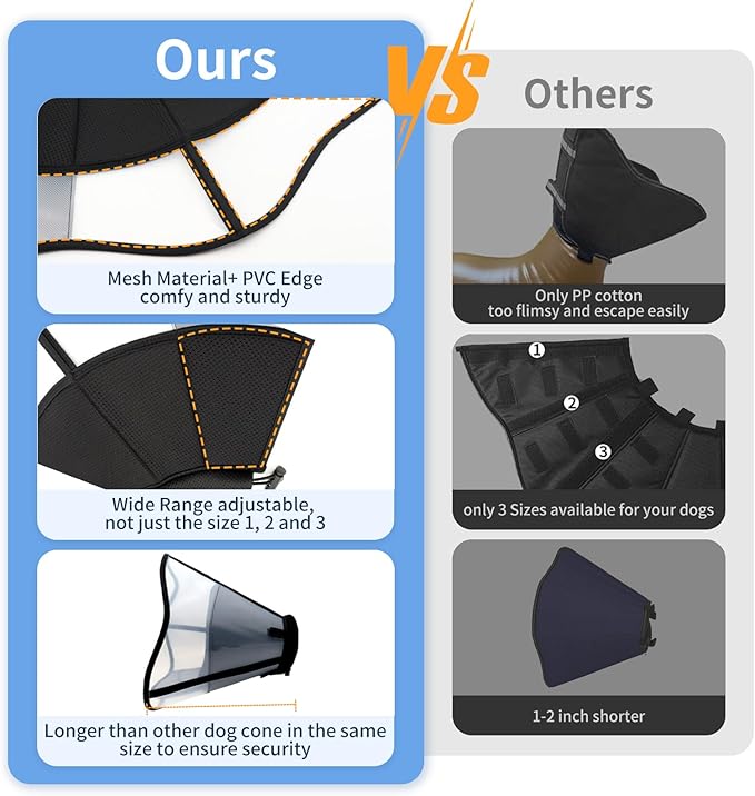 Soft Dog Cone for Dogs After Surgery, Breathable Pet Recovery Collar for Large Medium Dogs, Adjustable Dog Cone Collar, Elizabethan Collar (L, Black) PAWPICO