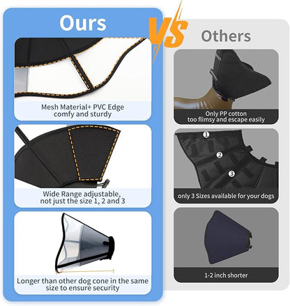 Soft Dog Cone for Dogs After Surgery, Breathable Pet Recovery Collar for Large Medium Dogs, Adjustable Dog Cone Collar, Elizabethan Collar (L, Black) PAWPICO