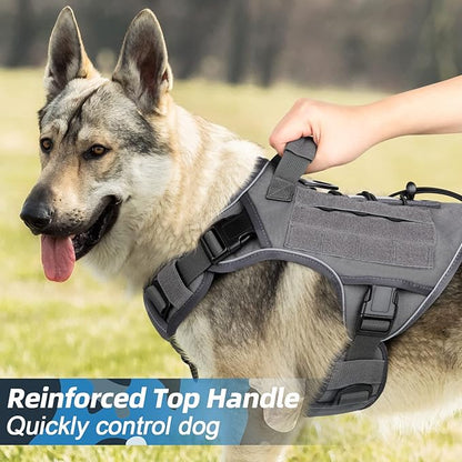 WINGOIN Grey Harness with Handle, Metal Buckles Tactical Dog Harness Vest for Large Medium Dogs No Pull Adjustable Reflective K9 Military Dog Vest Harnesses for Walking, Hiking, Training(M) WINGOIN